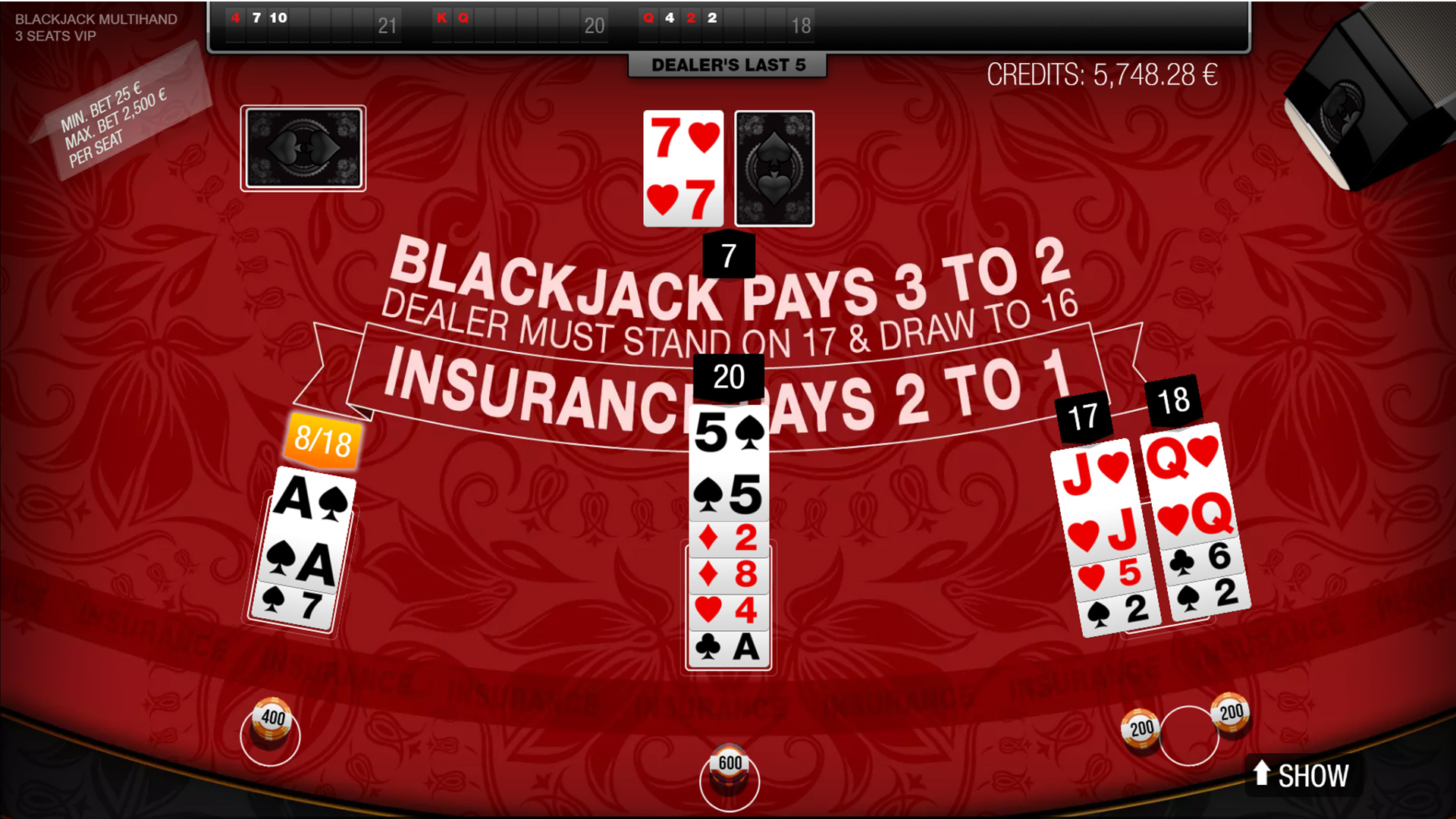 3 Hand Blackjack slot