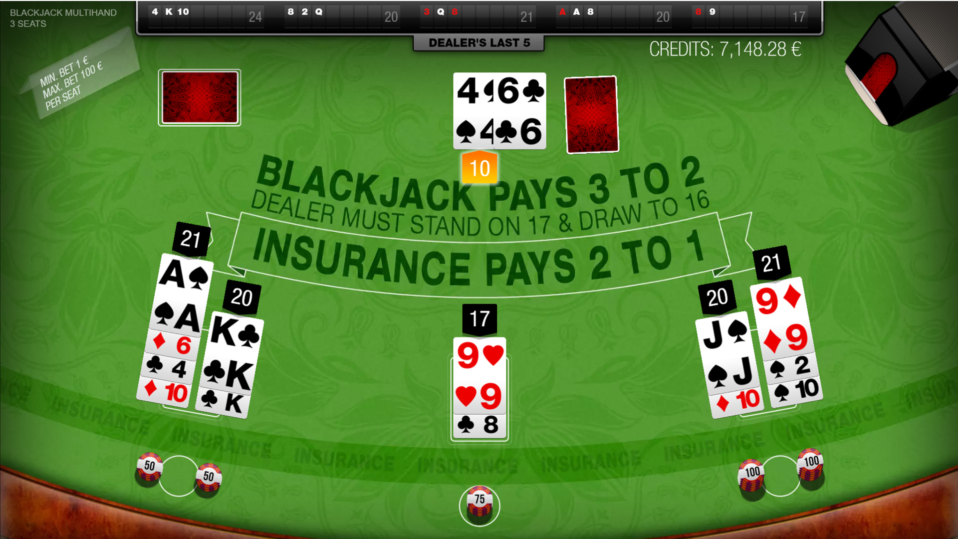 Blackjack Multihand 3 Seats, Online Blackjack Game | Gaming1