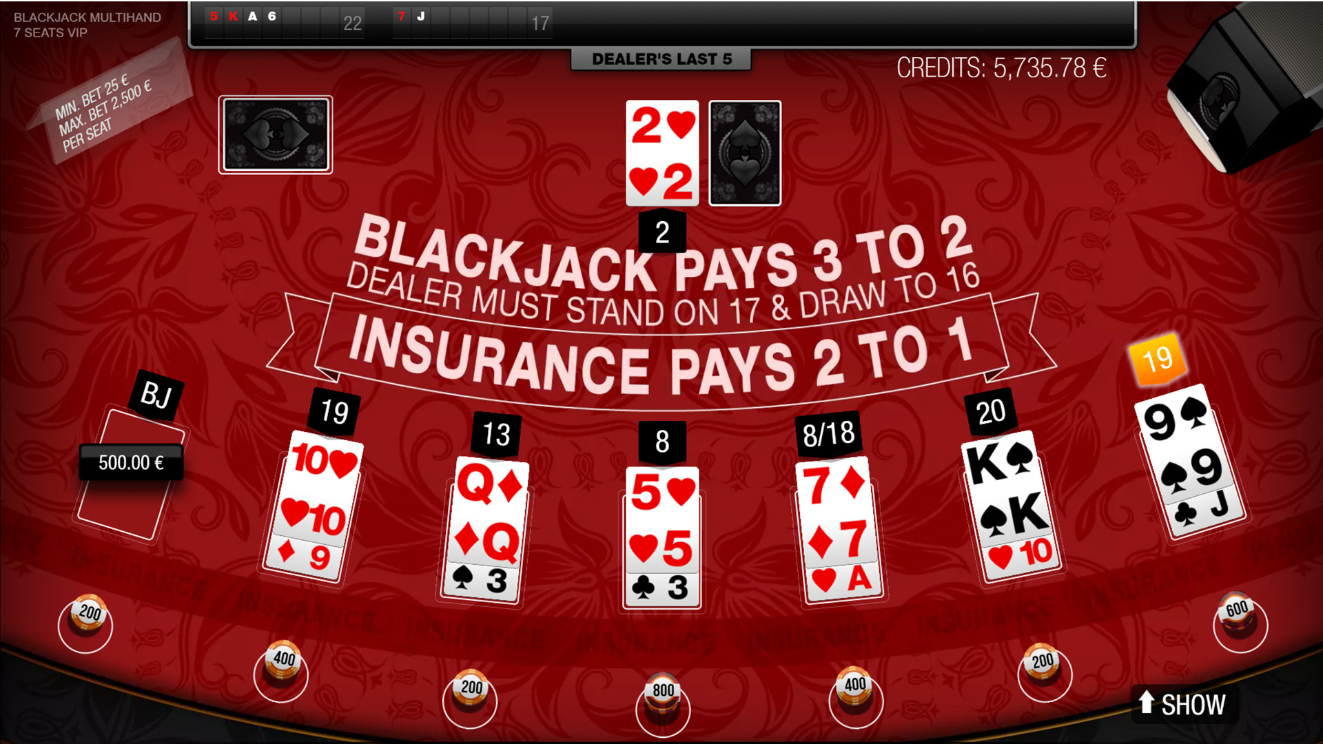 Blackjack Multihand 7 Seats